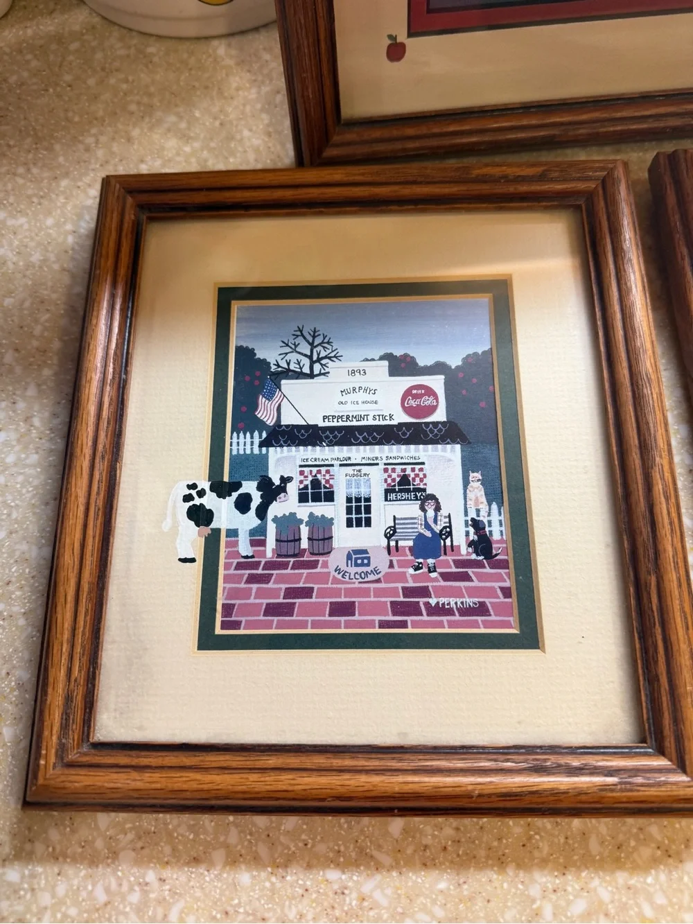 Vintage Donna Perkins Framed Country Farmhouse Print Set Cows Set of 3